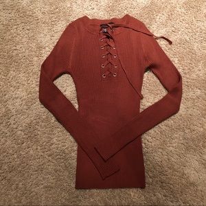 Long Sleeve Lace Up Sweater